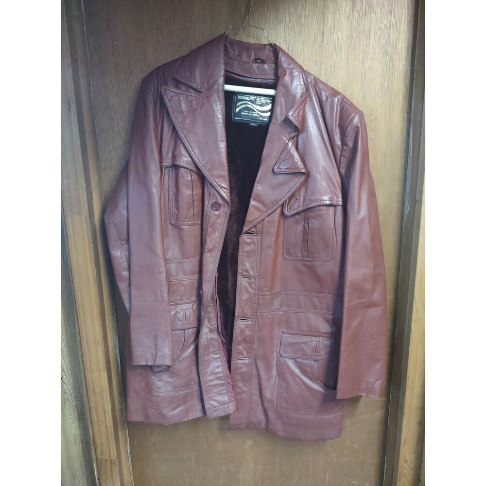 Vintage Montgomery Ward Leather Jacket 46 T  70s Faux Fur Removable Lining